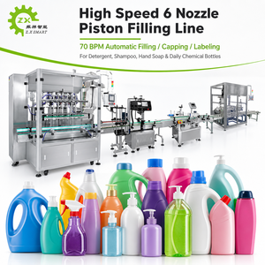 High Speed 6 Nozzle 70 BPM Automatic Piston Liquid And Paste Filling Capping Labeling Packaging Line For Daily Chemical Product
